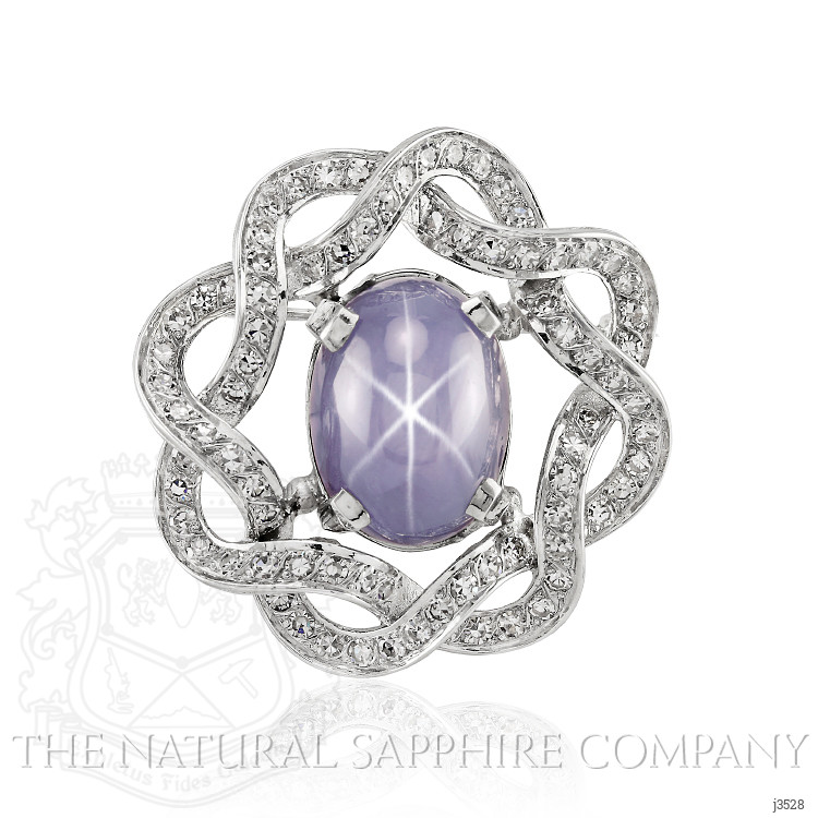 27.50 Ct. Bluish Purple Sapphire and Natural Diamond Accent Stones Brooch, 18K White Gold